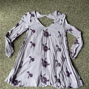 Free People Babydoll Embroidered Purple Mini Dress